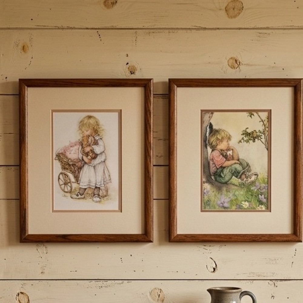 Vintage Lisi Martin Style Framed Art Prints Set of 2 Nursery Children Decor 8x10